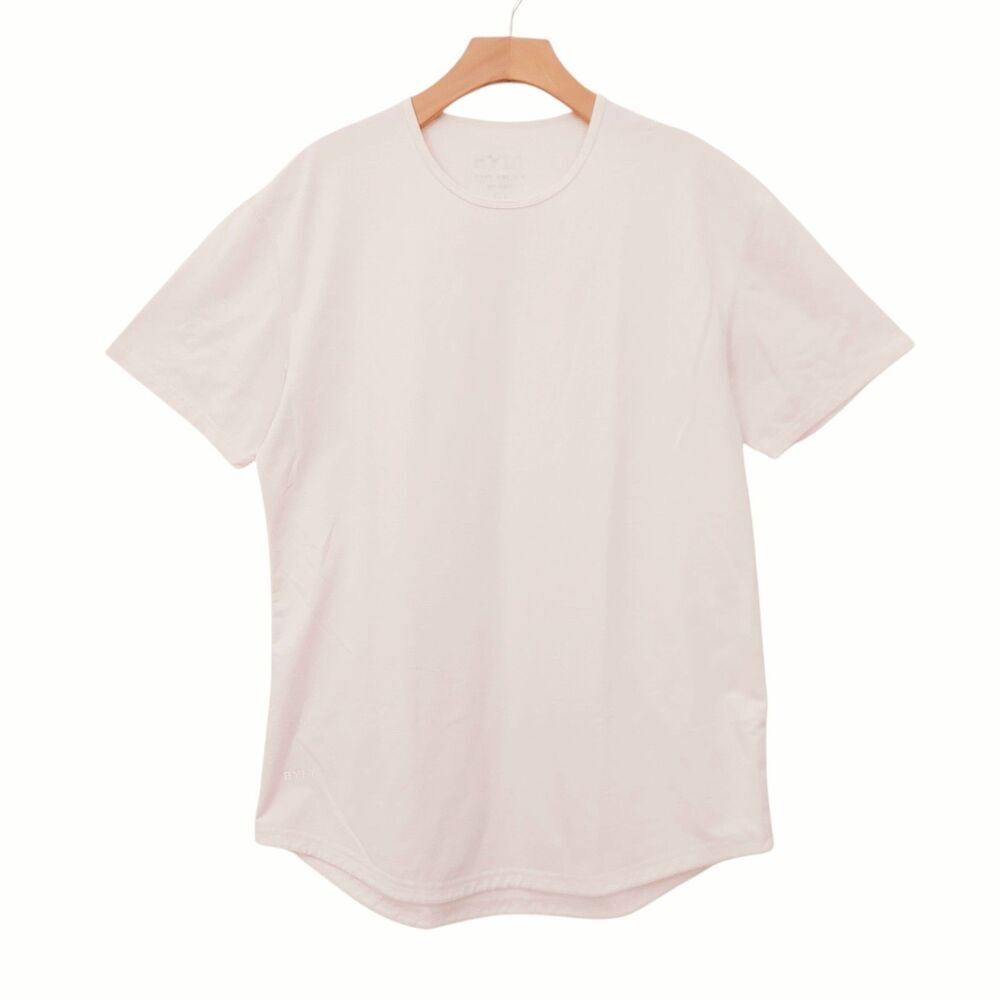 BYLT Basics T-Shirt Mens Large Beige Drop Cut Short Sleeve Performance Gym